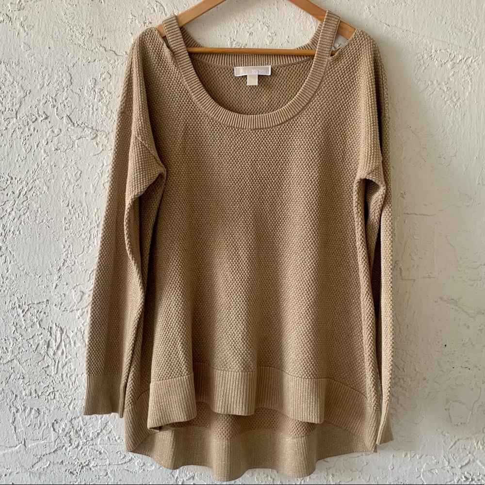 MICHAEL KORS CUTOUT & COLD SHOULDER SWEATER. Gold Size XL - Picture 7 of 9